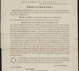 Governor Curtain Proclaims Thanksgiving Day 1862