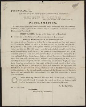Governor Curtain Proclaims Thanksgiving Day 1862